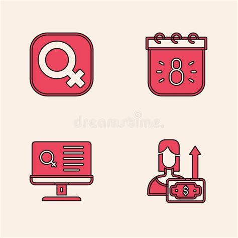 Set Money Growth Woman Female Gender Calendar With 8 March And Dating