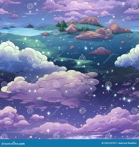 Cartoon Clouds and Stars in the Night Sky Stock Illustration ...