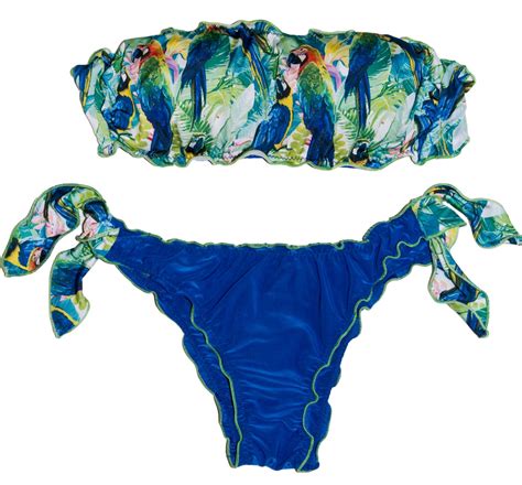 Parrots Bikini Set Bandeau Top Woman Swimwear Handmade Etsy