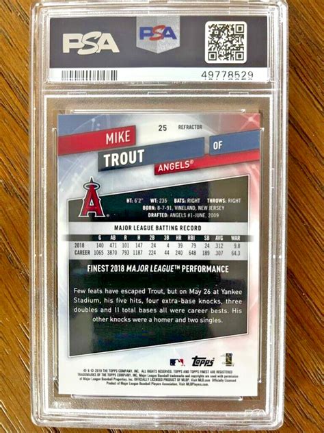 Topps Finest Mike Trout Refractor Los Angeles Angels Psa Ebay