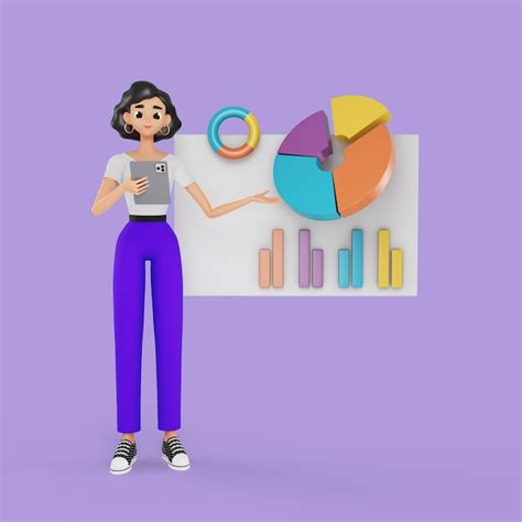 Premium PSD 3d Woman Posing With Statistics