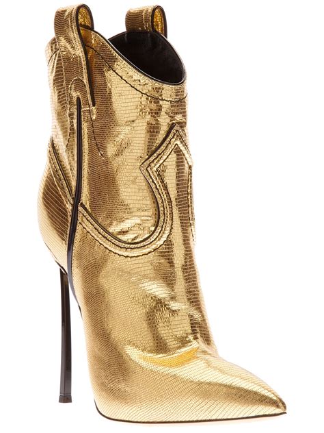 Casadei Metallic Westernstyle Stiletto Boot In Gold Lyst