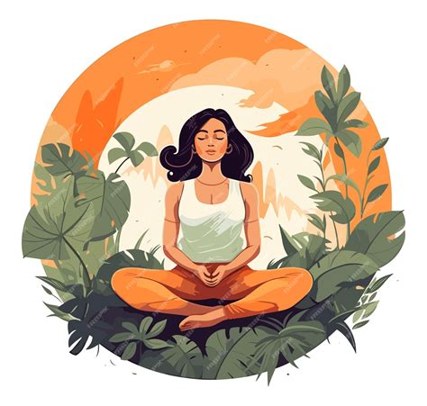 Premium Vector Yogi Woman In Lotus Pose Meditating In The Nature