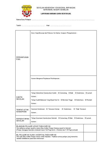Contoh Borang Guru Bertugas Harian Riset
