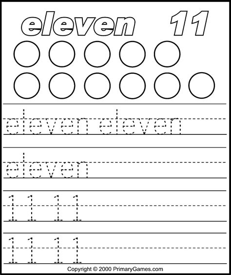 Number 11 Worksheet Preschool Number 11 Worksheets