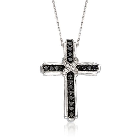 1 00 Ct T W Black And White Diamond Cross Pendant Necklace In Sterling Silver Ross Simons