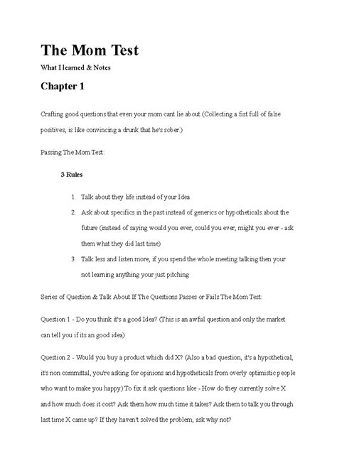 Book Summary Every student must read - The Mom Test What I learned