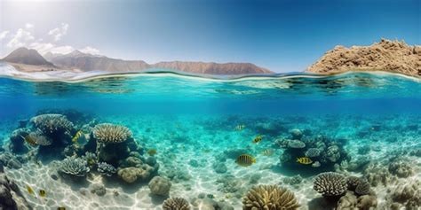 Premium Photo | Coral reef with tropical fish near the island