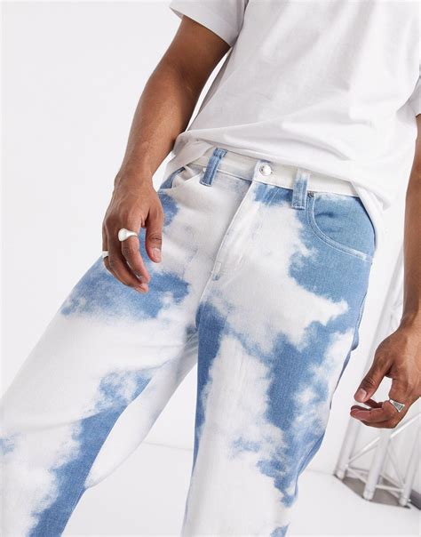 Jaded London Denim Jaded Cloud Print Skate Jeans In Blue For Men Lyst