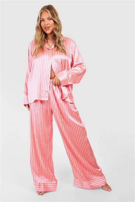 Plus Satin Stripe Pj Trouser Set Boohoo Uk