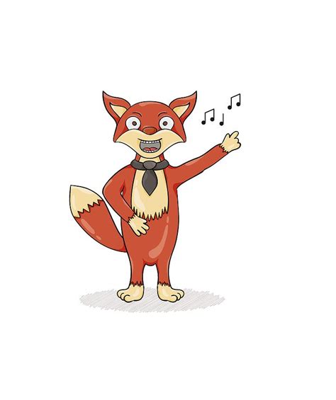 Red fox singing song with black tie. Digital Art by Radek Muhl - Pixels