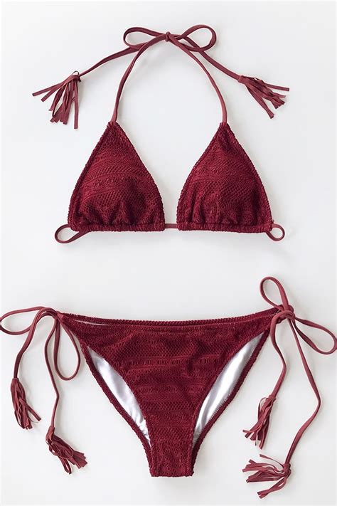 Tiefroter Crochet Triangle Bikini Cupshe Deutschland