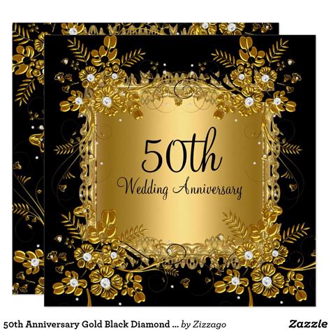 50th Anniversary Gold Black Diamond Floral Swirl Invitation In 2021 50th Wedding