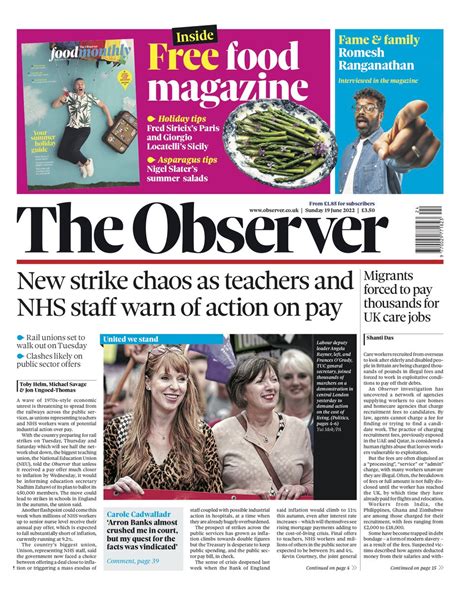 Observer Front Page 19th Of June 2022 Tomorrow S Papers Today