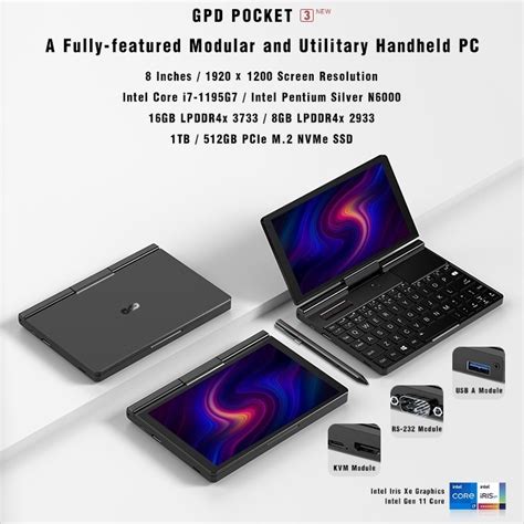 GPD Pocket 3 N6000 8 512GB SSD 8 FHD Mini Modular Laptop Windows 10