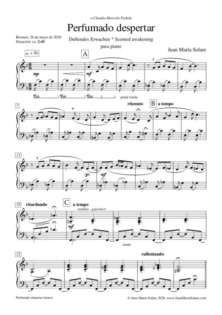 Perfumado despertar piano solo Sheet Music Juan María Solare