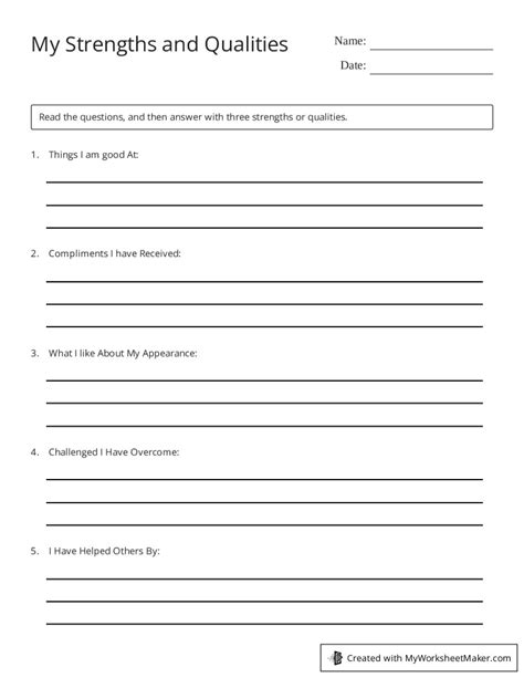 My Strengths And Qualities My Worksheet Maker Create Your Own Worksheets