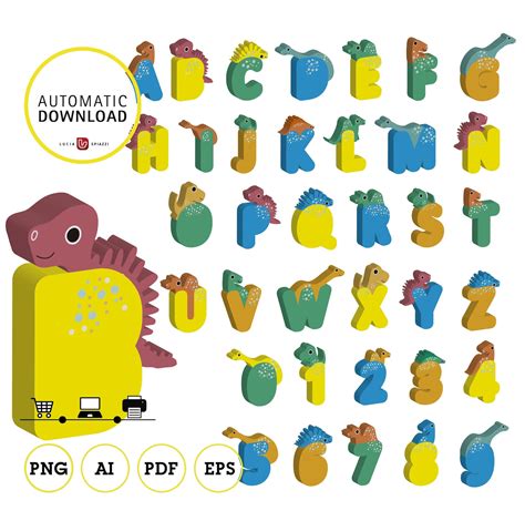 Dinosaur Alphabet Dinos Letter And Numbers Clipart D Pdf Etsy