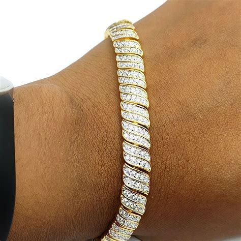 290 Ct Round Cut Diamond Tennis Mens Bracelet 14k Yellow Gold Finish