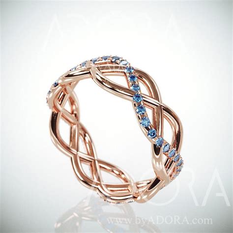 14k Rose Gold Eternity Ring Set With Blue Diamonds Celtic - Etsy