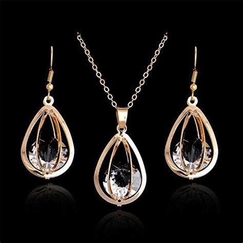 K Gold Plated Grenade Crystal Pendant Necklace Dangle Earring Jewelry