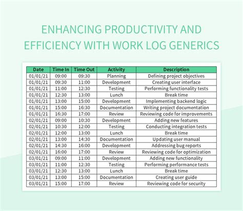 Free Work Log Generics Templates For Google Sheets And Microsoft Excel - Slidesdocs