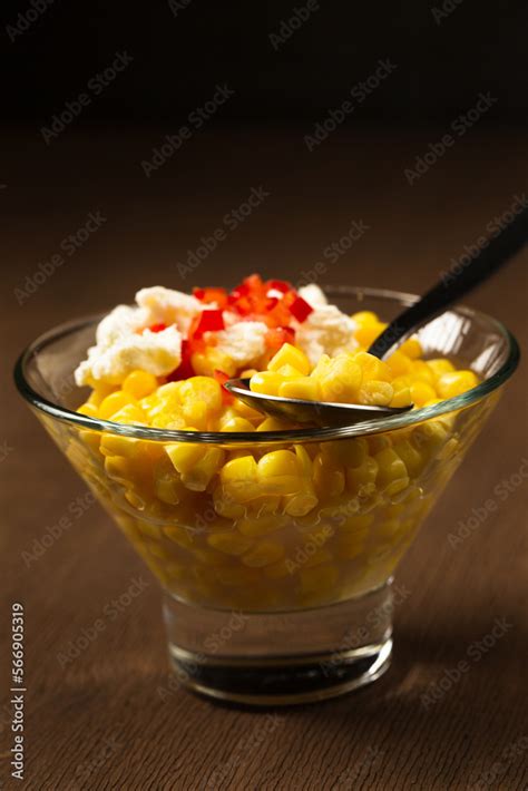 Esquites with corn, cheese, mayonnaise and chili. Mexican street food ...