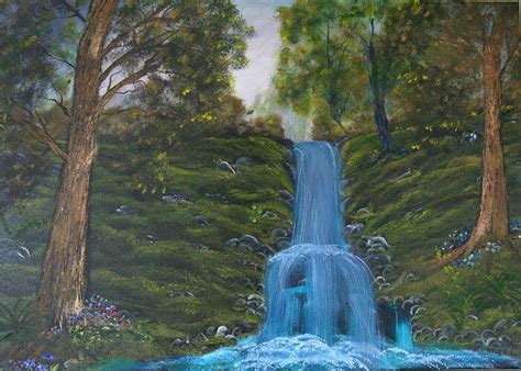 Waterfall In Woodland Setting Painting By Ann O Connell