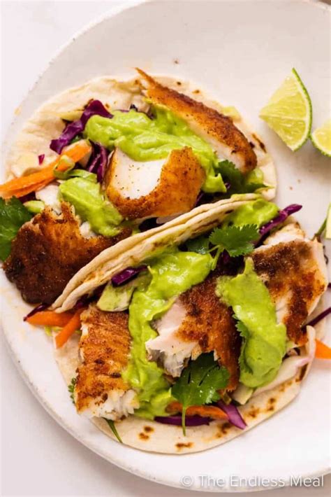 Baja Fish Tacos With Slaw And Avocado Sauce The Endless Meal®