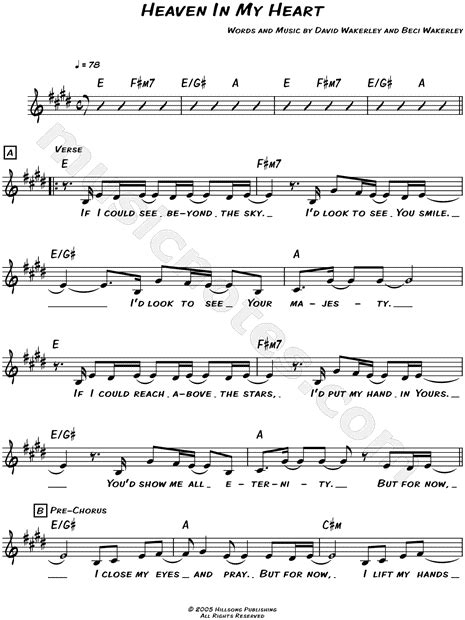 Hillsong Kids Heaven In My Heart Sheet Music Leadsheet In E Major