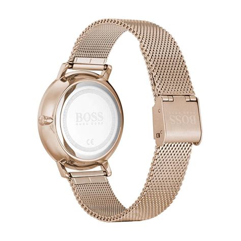 Hugo Boss Infinity Carnation Gold Dial Gold Mesh Bracelet Watch For Women