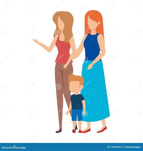 Lesbian Couple With Son Stock Vector Illustration Of Adorable