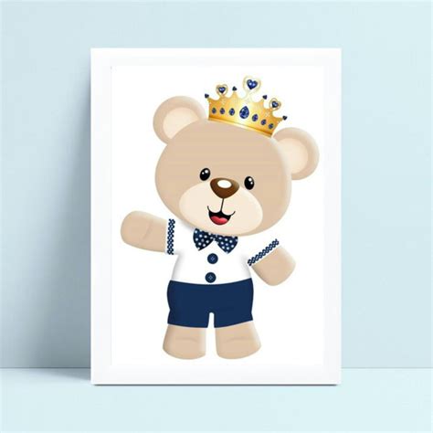 Quadro Decorativo Infantil Urso Rei Quarto De Menino X Elo