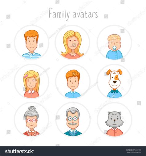 Cartoon Icons Collection Family Members Avatars Stock Vector (Royalty ...