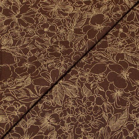 Gabardine Coton Lasthanne Fleuri Beige Fond Marron Vendu Au M Tre