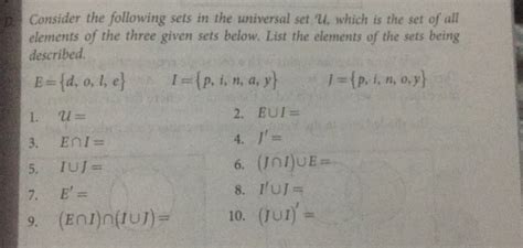 Solved D Consider The Following Sets In The Universal Set U Which Is