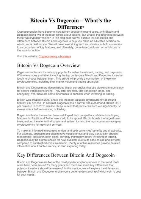 Bitcoin Vs Dogecoin – What’s the Difference? by vitaliyDubinin12 - Issuu