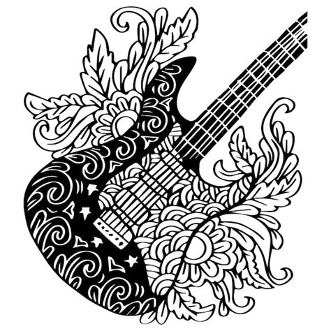 Premium Vector | Guitar mandala zentangle art. Music art drawing.