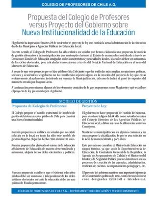 Propuesta Colegio Profesores Versus Proyecto Gobierno Sobre Nueva