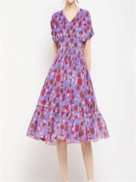 Buy Antheaa Floral Printed Extended Sleeves Pleated Fit And Flare Dress