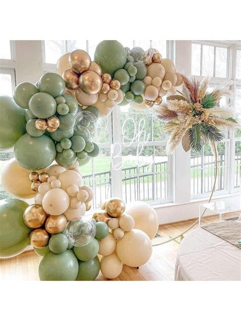 Pcs Sage Green Balloon Garland Arch Kit With Sand White Chrome