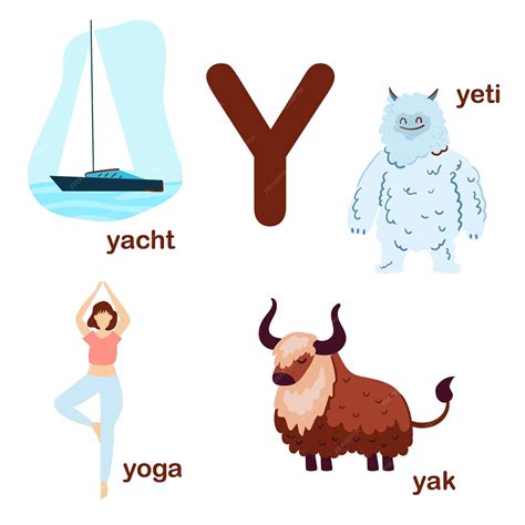 Alfabeto inglês pré-escolar Letra Y Yeti yogayacht yak Desenho ...