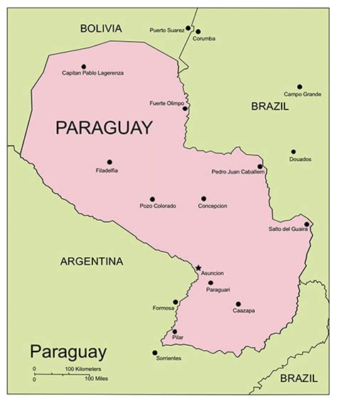 Paraguay PowerPoint Map, Major Cities and Capital - MAPS for Design