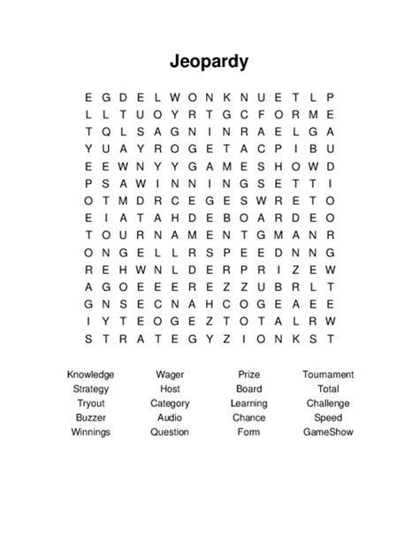 Jeopardy Word Search