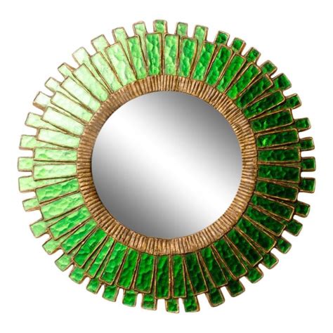 Green Talosel Resin Convex Wall Mirror In The Manner Of Line Vautrin