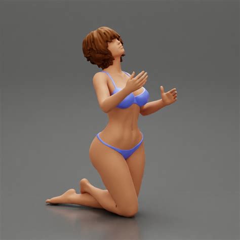 D Printable Sexy Girl In Bikini With Short Hair Sitting On Her Knees By DGeschaft Miniatures