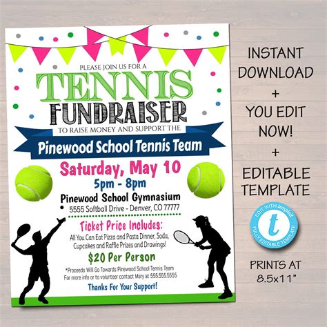 Editable Tennis Fundraiser Flyer Printable Pta Pto Flyer Etsy In 2022