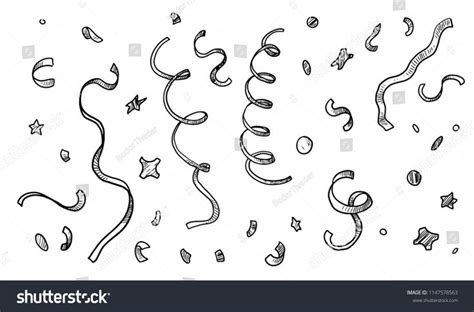 Confetti Ribbon Illustration Drawing Engraving Ink Stock Vector ...