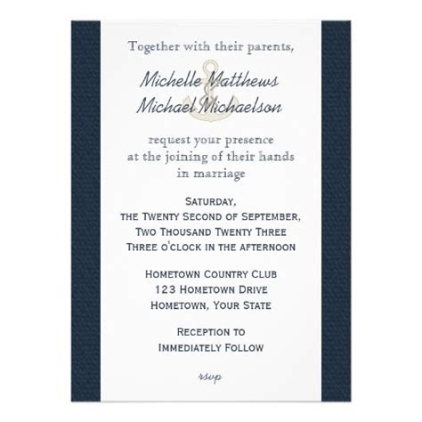 Blue Burlap Ship S Anchor Nautical Wedding Personalized Invitations