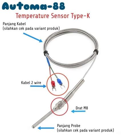 Jual Thermocouple Type K 2 Kabel Wire M8 Temperature Sensor Suhu Probe